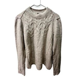 Free People Cream Cowl Neck Sweater with Cable Knit